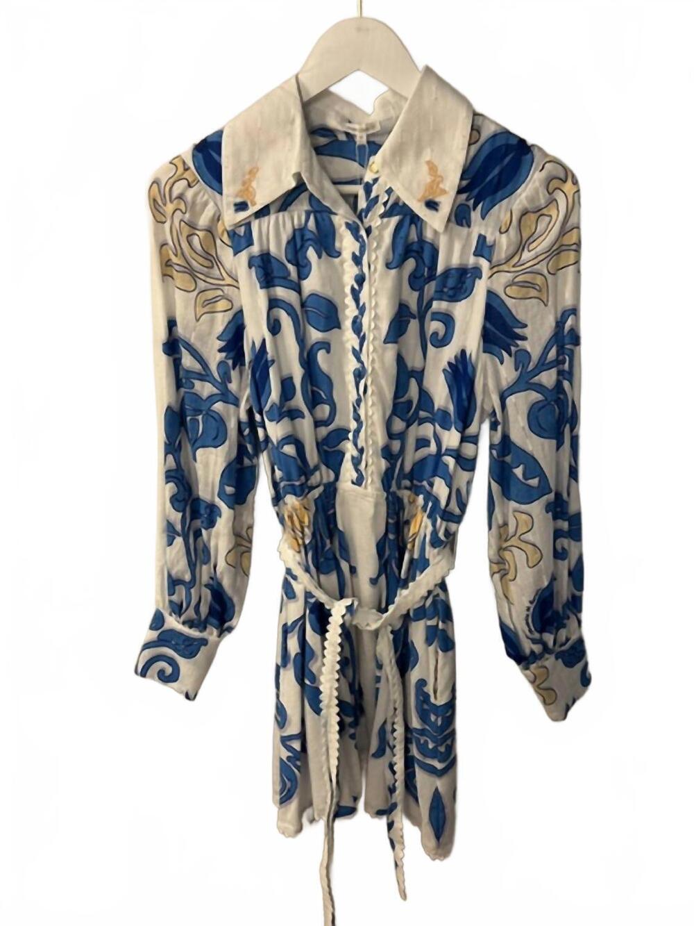 NEW POUPETTE ST BARTH women's conti mini dress in white blue ritual